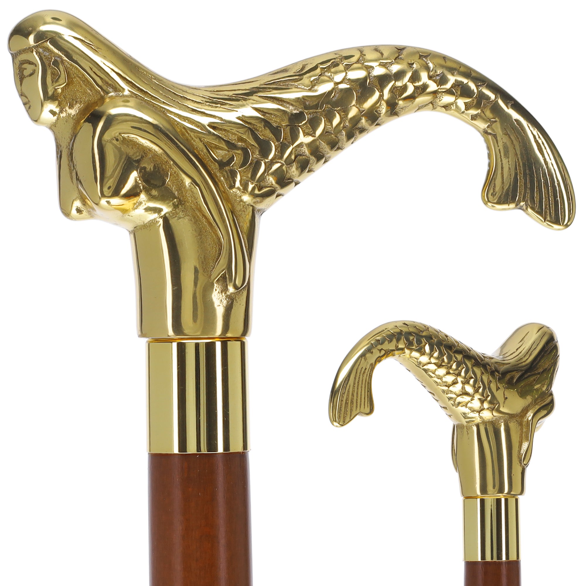 Brass Mermaid Handle Walking Cane w/ Custom Shaft and Collar Store With Big Discount