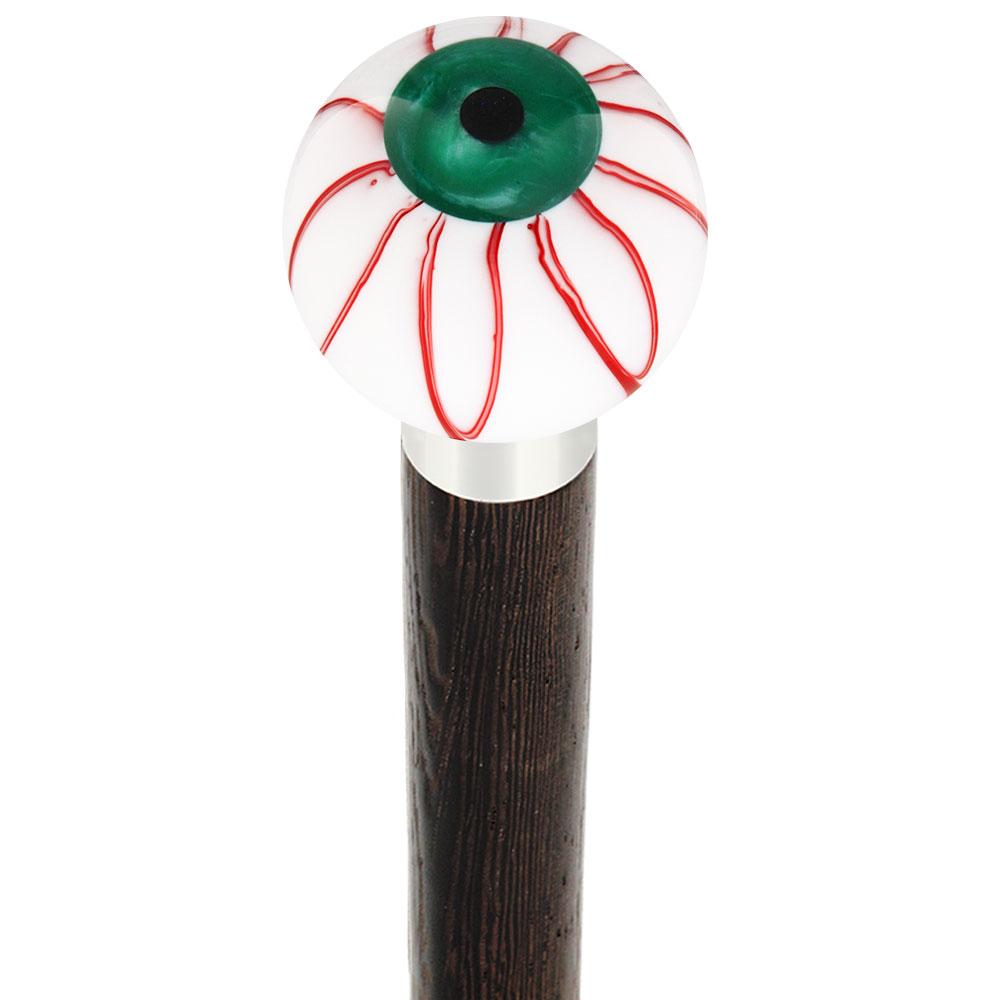 Green Iris Bloodshot Eye Round Knob Cane w/ Custom Wood Shaft & Collar Discount Big Discount