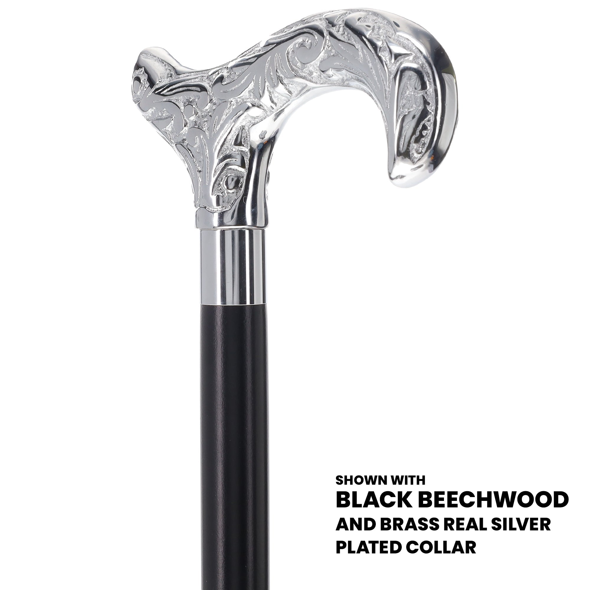 Scratch and Dent Chrome Plated Derby Handle Walking Cane w/ Black Beechwood Shaft and Aluminum Silver Collar V2156 Shop For Online