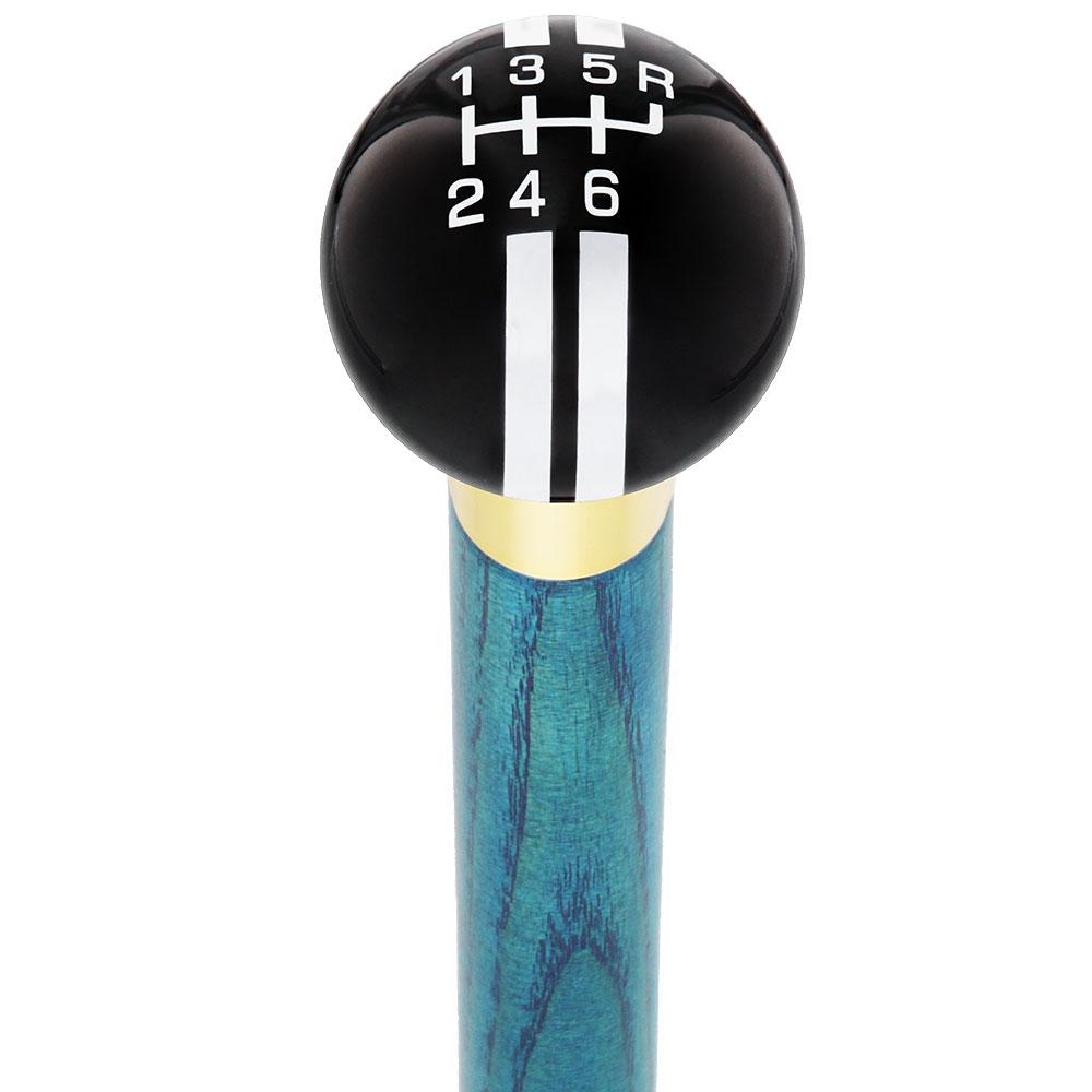 Black & Gray Rally Shift Round Knob Cane w/ Custom Color Ash Shaft & Collar With Paypal