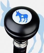 Democrat Emblem Knob Stick: Large Knob, Pewter Collar Low Pice Fee Shipping For Sale