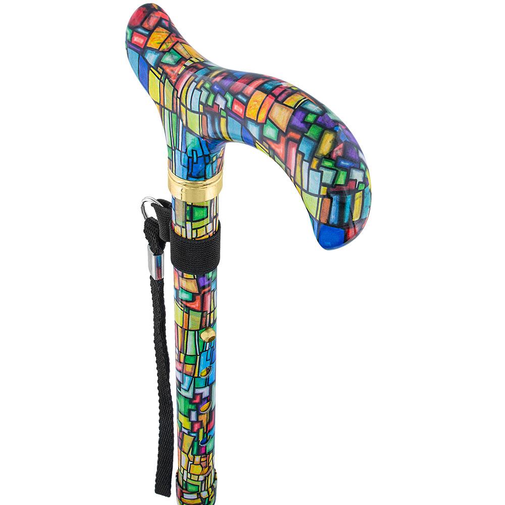 Mosaic Stained: Designer Pattern Folding Adjustable Cane Clearance Reliable