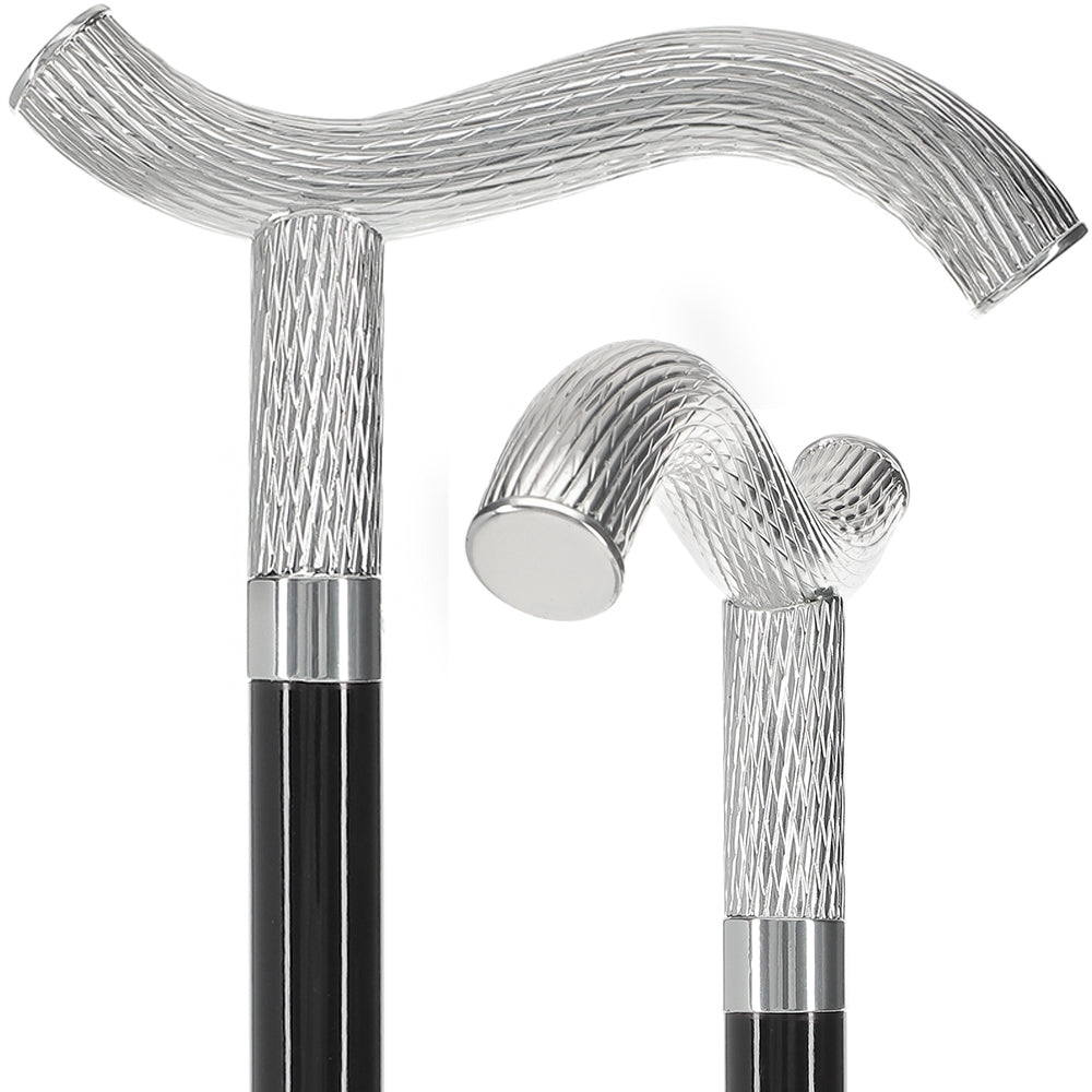 Italian Luxury: Twisted Ribbed Fritz Handle Cane, In 925r Silver Best Sale Cheap Pice