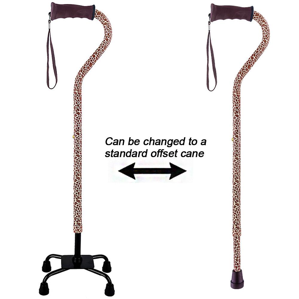 Wild Giraffe Aluminum Convertible Quad Walking Cane with Comfort Grip - Adjustable Shaft Collections