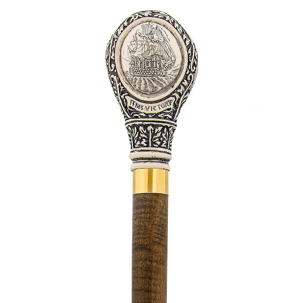 Scratch and Dent Horatio Nelson Scrimshaw Knob Walking Stick w/ Brown Beechwood Shaft & Brass Collar V3249 Discount 2025