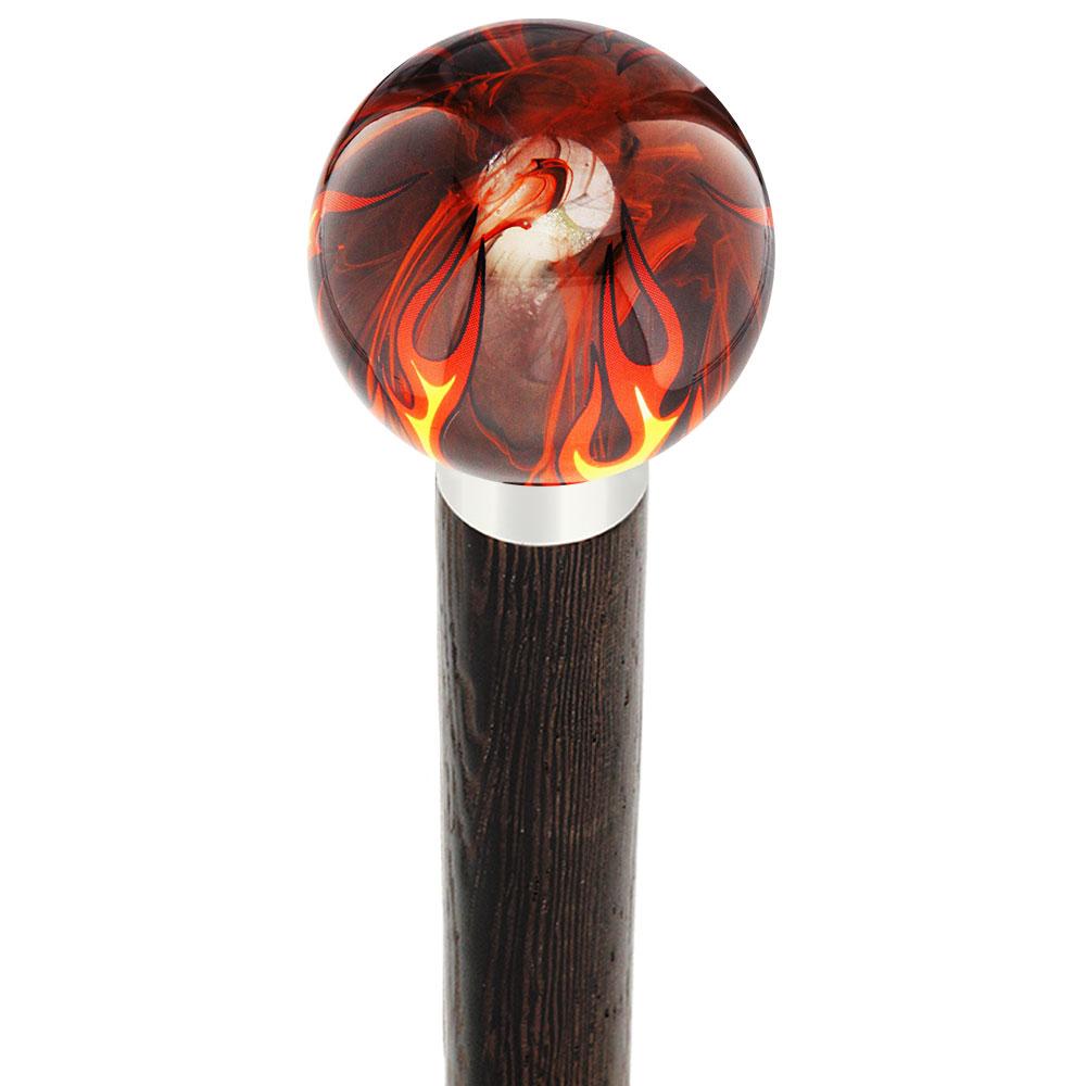 Burst of Flames Smokey Orange Round Knob Cane w/ Custom Wood Shaft & Collar Wholesale Pice