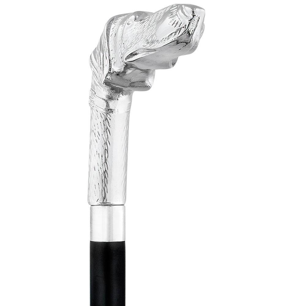 Long Nosed Dog Nickel Plated Handle Walking Cane - Italian Handle w/ Custom Shaft and Collar New Arrival For Sale