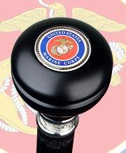 Scratch and Dent U.S. Marine Corps Knob Walking Stick With Black Beechwood Shaft and Pewter Collar V1224 Visit