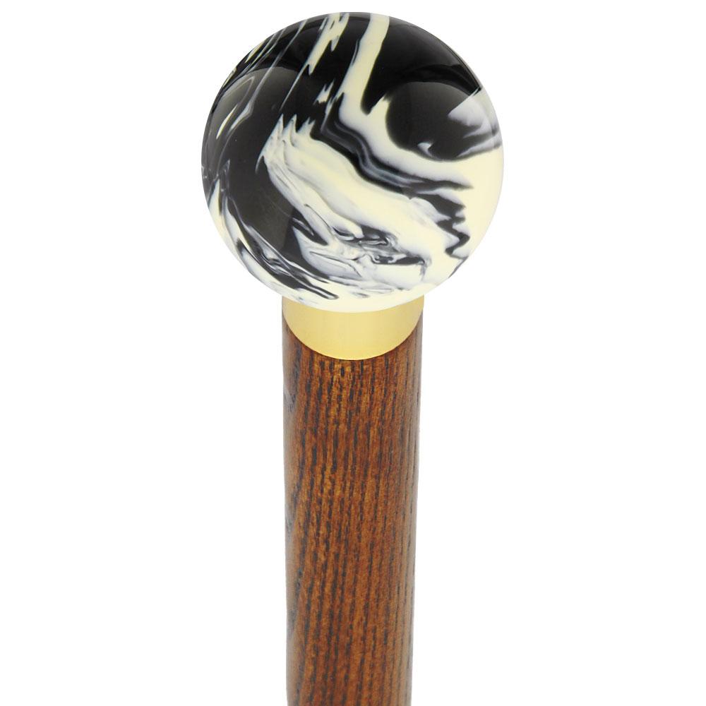 Black & White Cream Swirl Round Knob Cane w/ Custom Color Ash Shaft & Collar Cheap Get Authentic