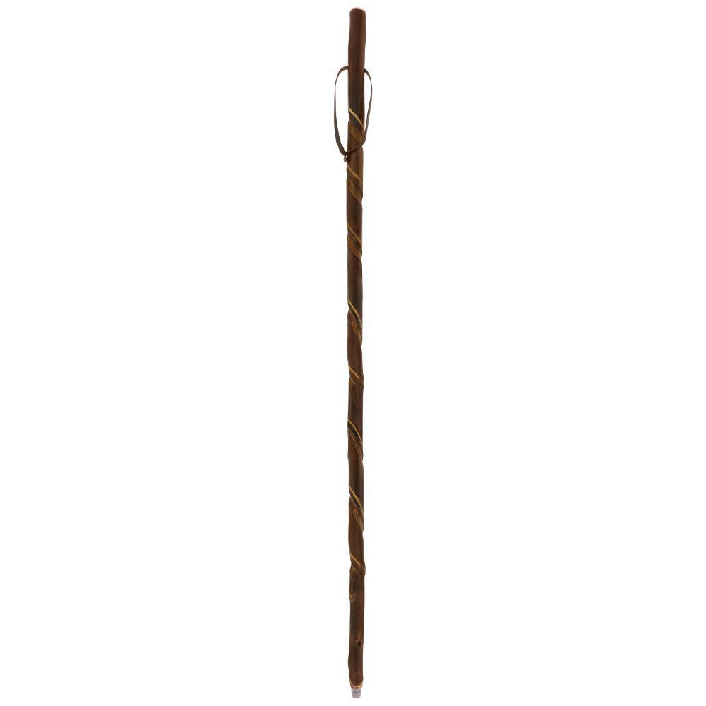 Chestnut-Ebony Carved Spiral Staff: Leather Strap, Combi Tip Clearance 2025 Unisex