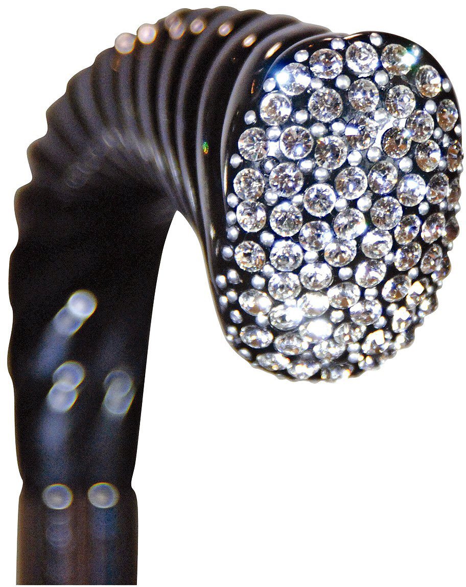 Scratch and Dent Rhinestone Opera Handle Walking Cane With Black Beechwood Shaft and Silver Collar V3409 Good Selling Cheap Pice