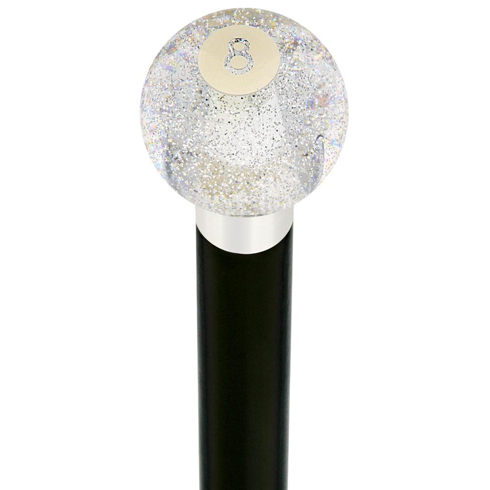 8 Ball Clear Sparkle Round Knob Cane w/ Custom Wood Shaft & Collar Buy Cheap Fake