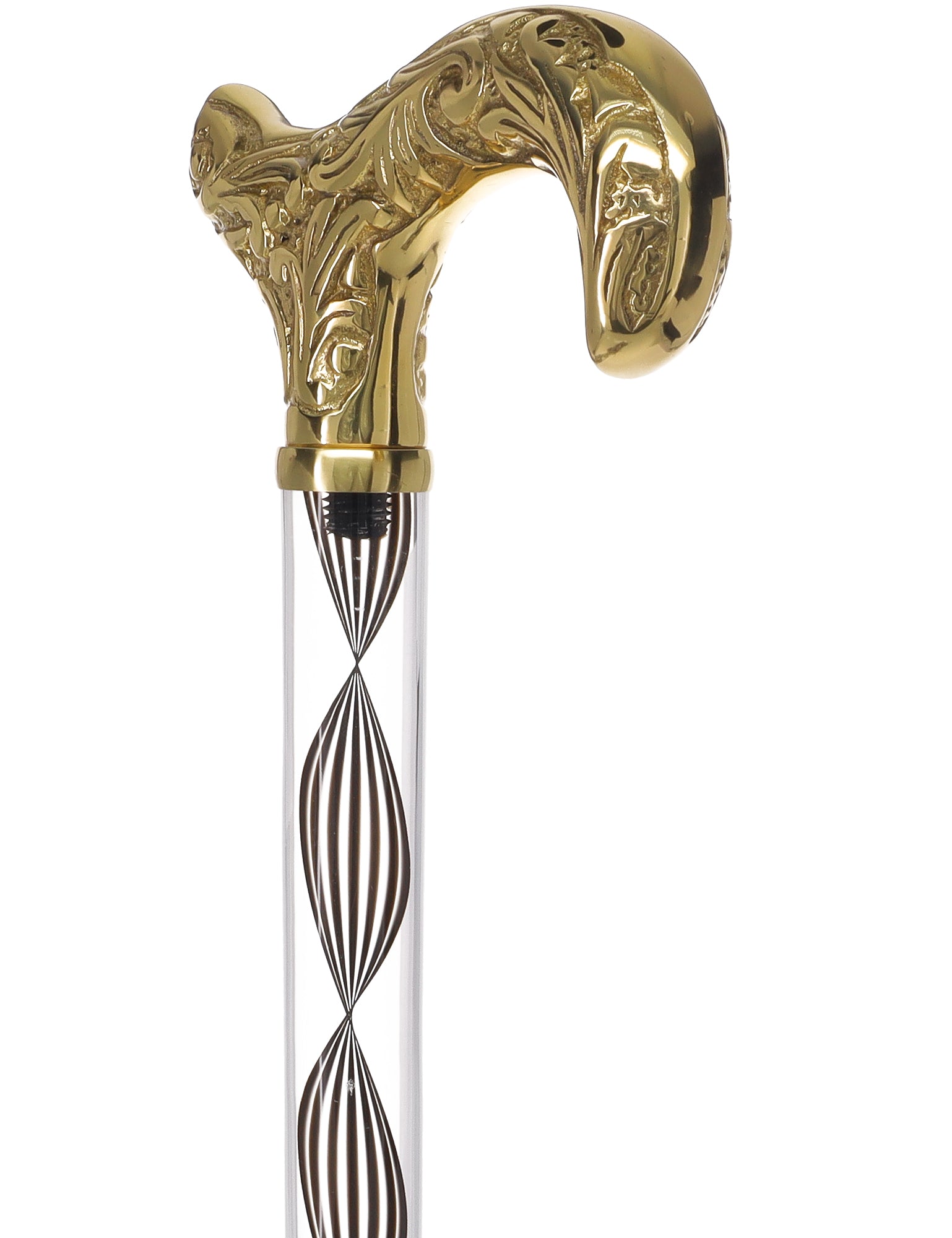 Crystal Elegance Brass Derby Cane with Invisible Acrylic Shaft Options Sale Supply