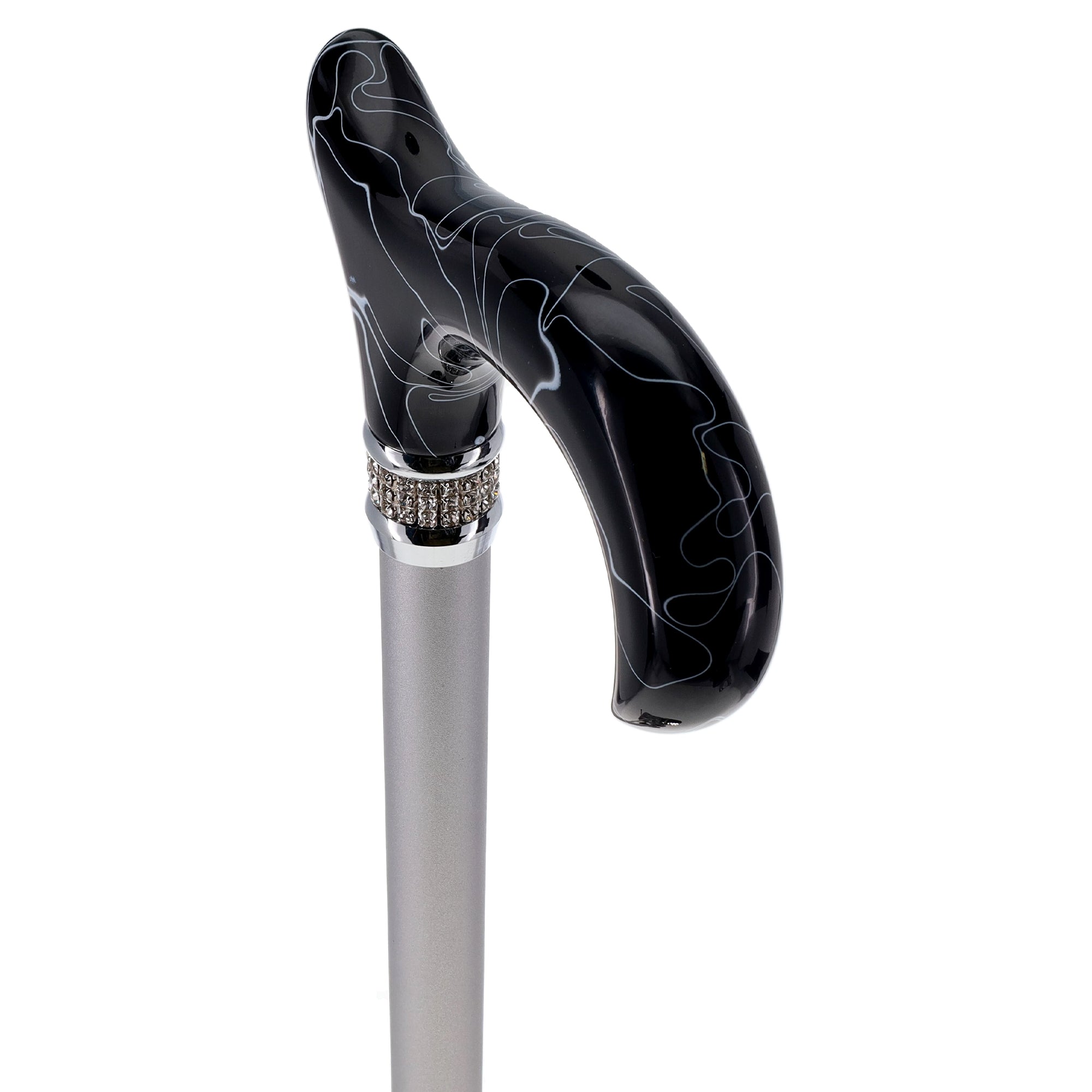 Scratch and Dent Black Marble Designer Derby Handle Walking Cane w/ Rhinestone Collar V2158 Free Shipping Pices