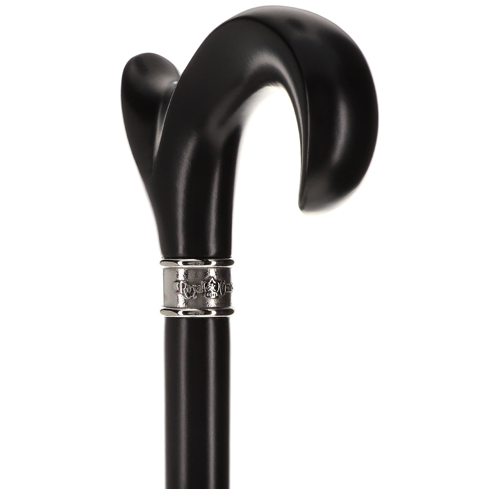 Hand-Specific Black Ergonomic Derby Cane: Silver Collar Quality Free Shipping Low Pice