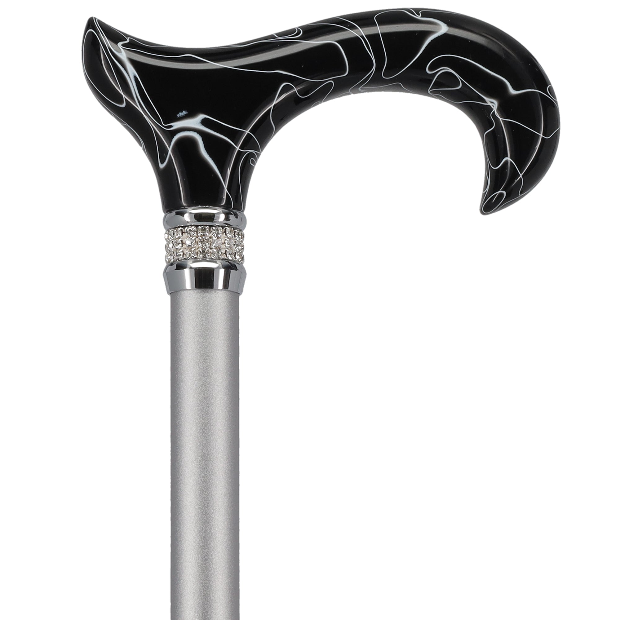 Scratch and Dent Black Marble Designer Derby Handle Walking Cane w/ Rhinestone Collar V2158 Free Shipping Pices