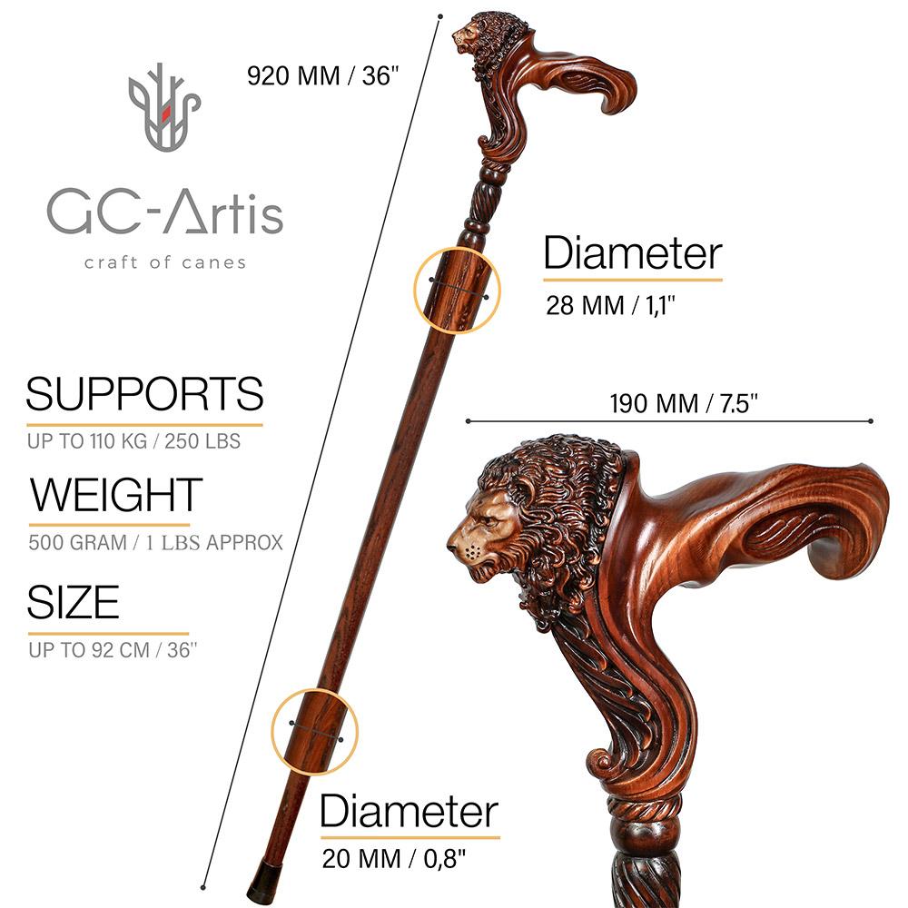 Lion Head: Artisan Intricate Handcarved Wood Cane (Right Hand) Limited Edition Sale Online