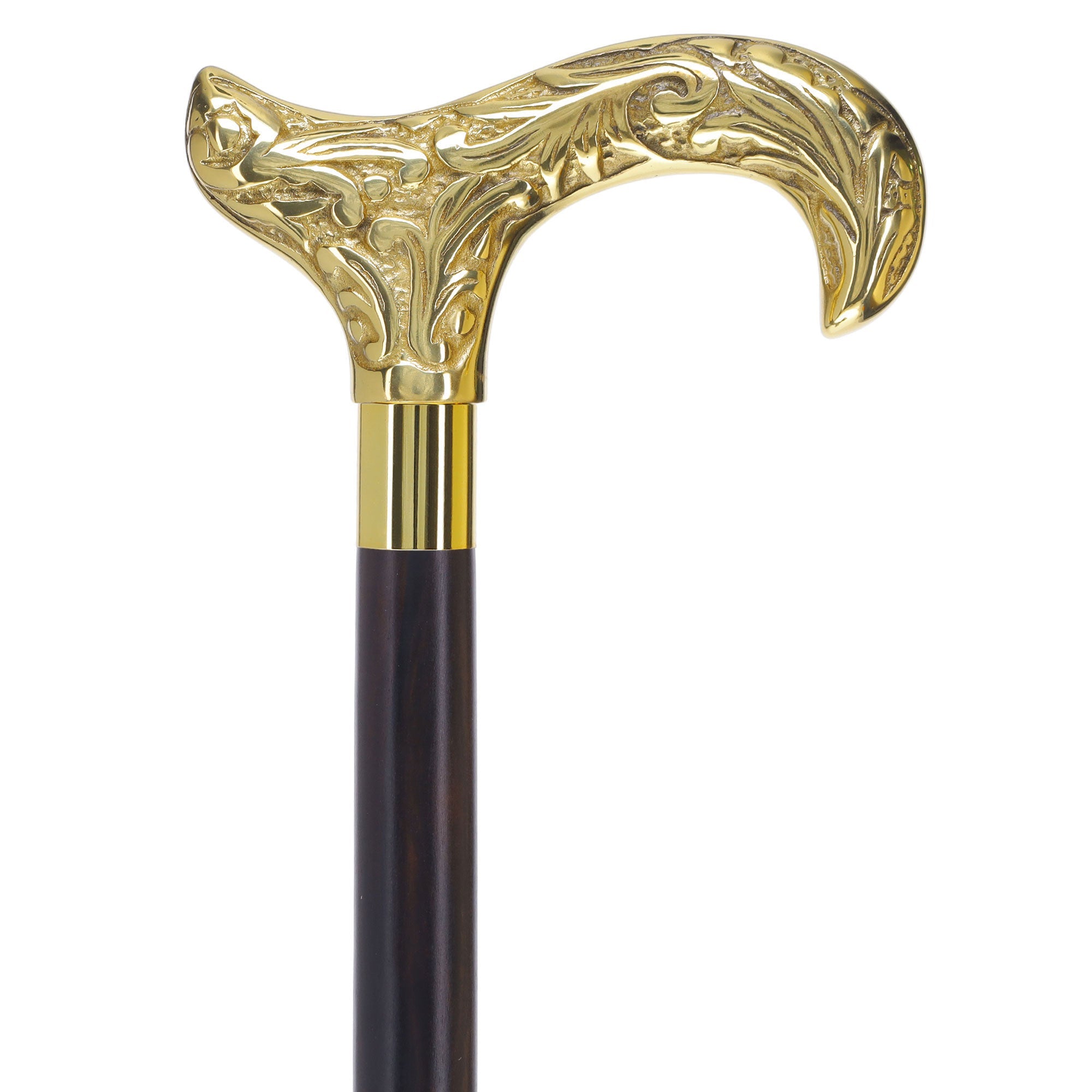 Scratch and Dent Brass Derby Handle Walking Cane w/ Brown Beechwood Shaft and Aluminum Gold Collar V3227 For Cheap