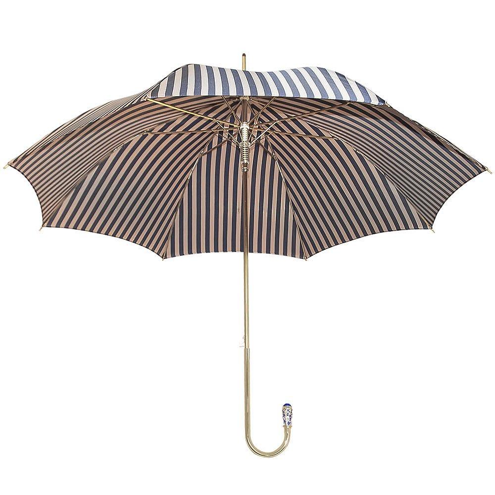 Gold Plated Tourist Handle Blue and Cream Striped Umbrella Cane Supply Online