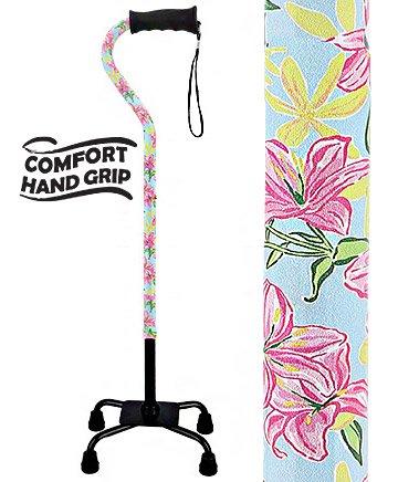 Pink Vivienne May Convertible Quad Base Walking Cane with Comfort Grip - Adjustable Shaft Discount Pay With Paypal