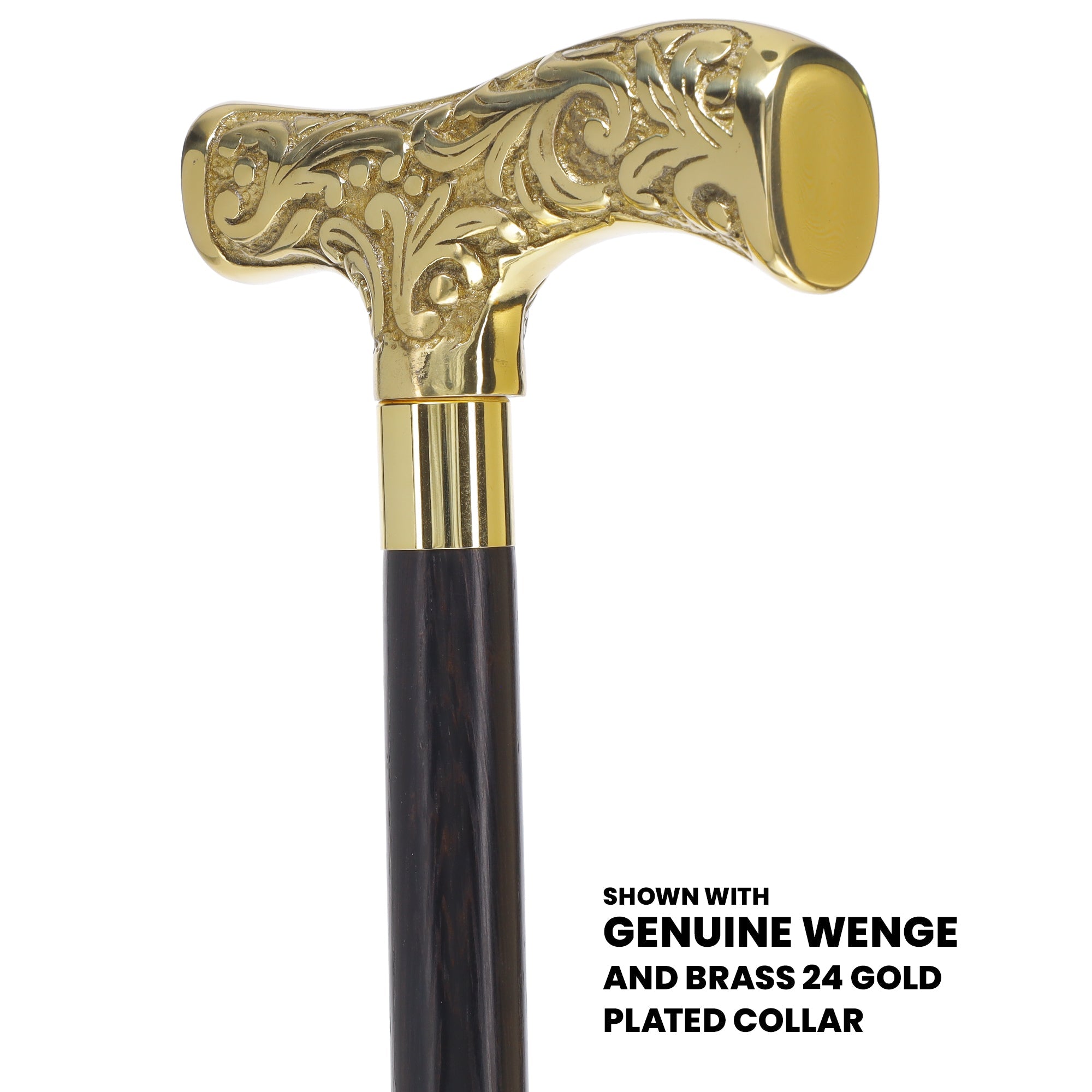 Scratch and Dent Brass T Shaped Handle Walking Cane w/ Wenge Shaft and Brass Gold Collar V3205 High Quality Cheap Pice