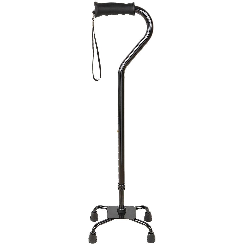Black Aluminum Convertible Quad Base Walking Cane - Adjustable Shaft Clearance Visit New