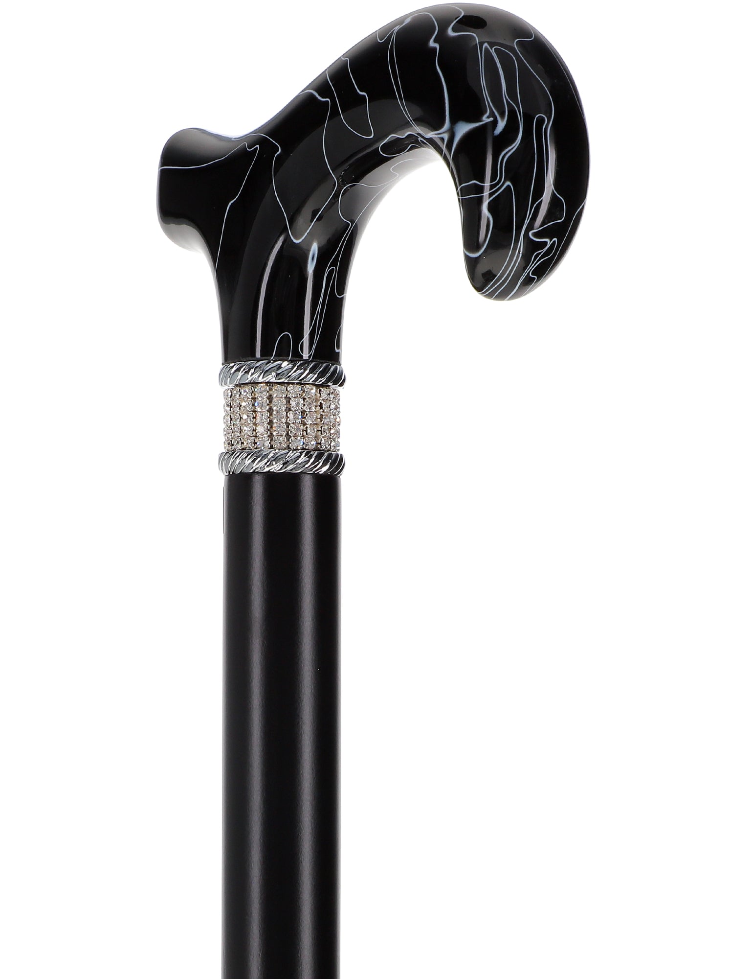 Extra Long Black Designer Cane: Rhinestones, Pearlescent Handle Manchester Cheap Pice