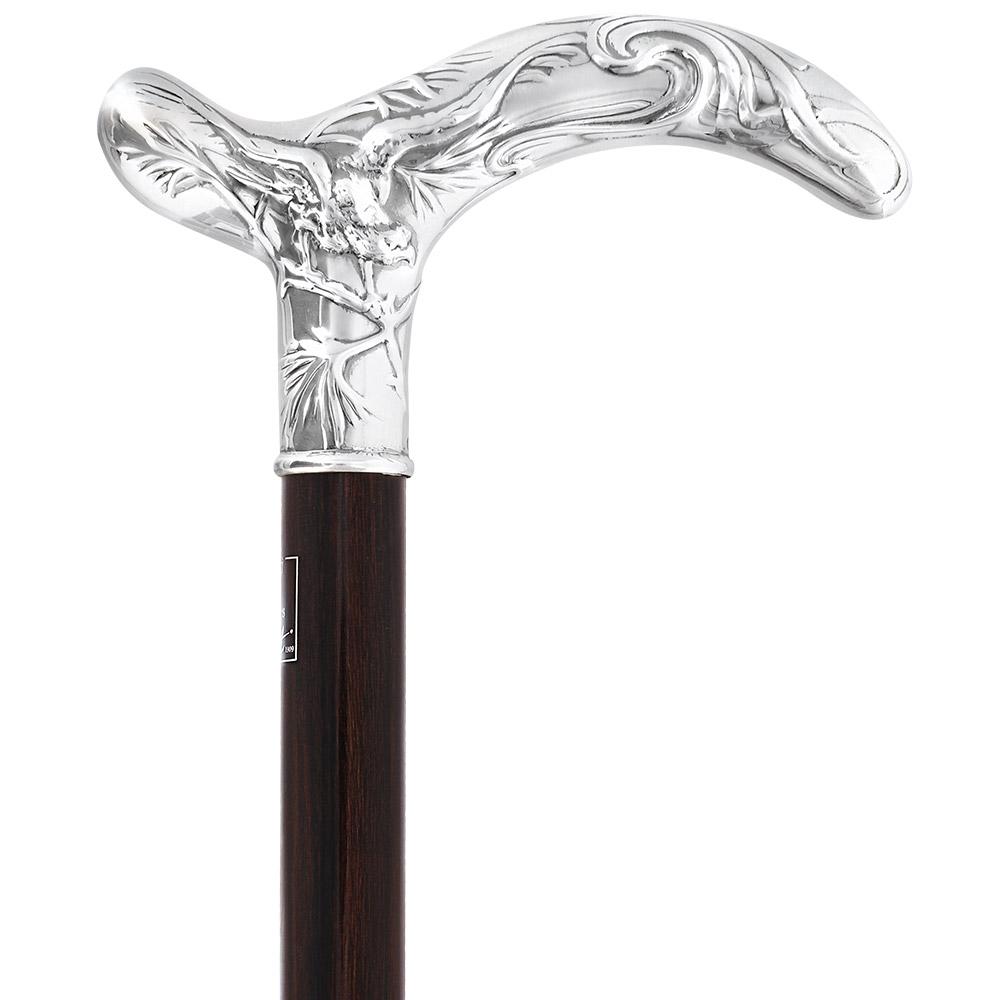 French Silver Birds of Feather Derby Cane: Stamina Wood 2025 Unisex