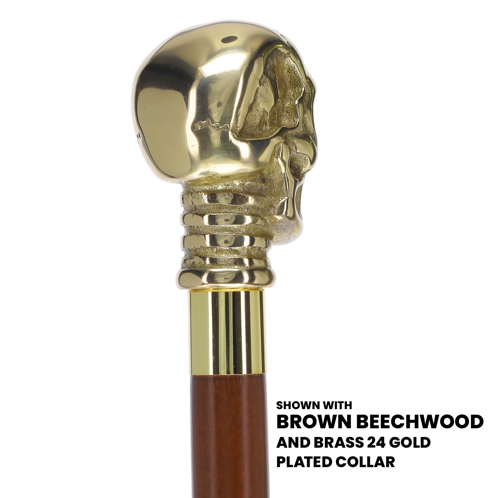 Scratch and Dent Brass Skull Handle Walking Cane w/ Black Beechwood Shaft and Aluminum Gold Collar V2148 Discount Ebay