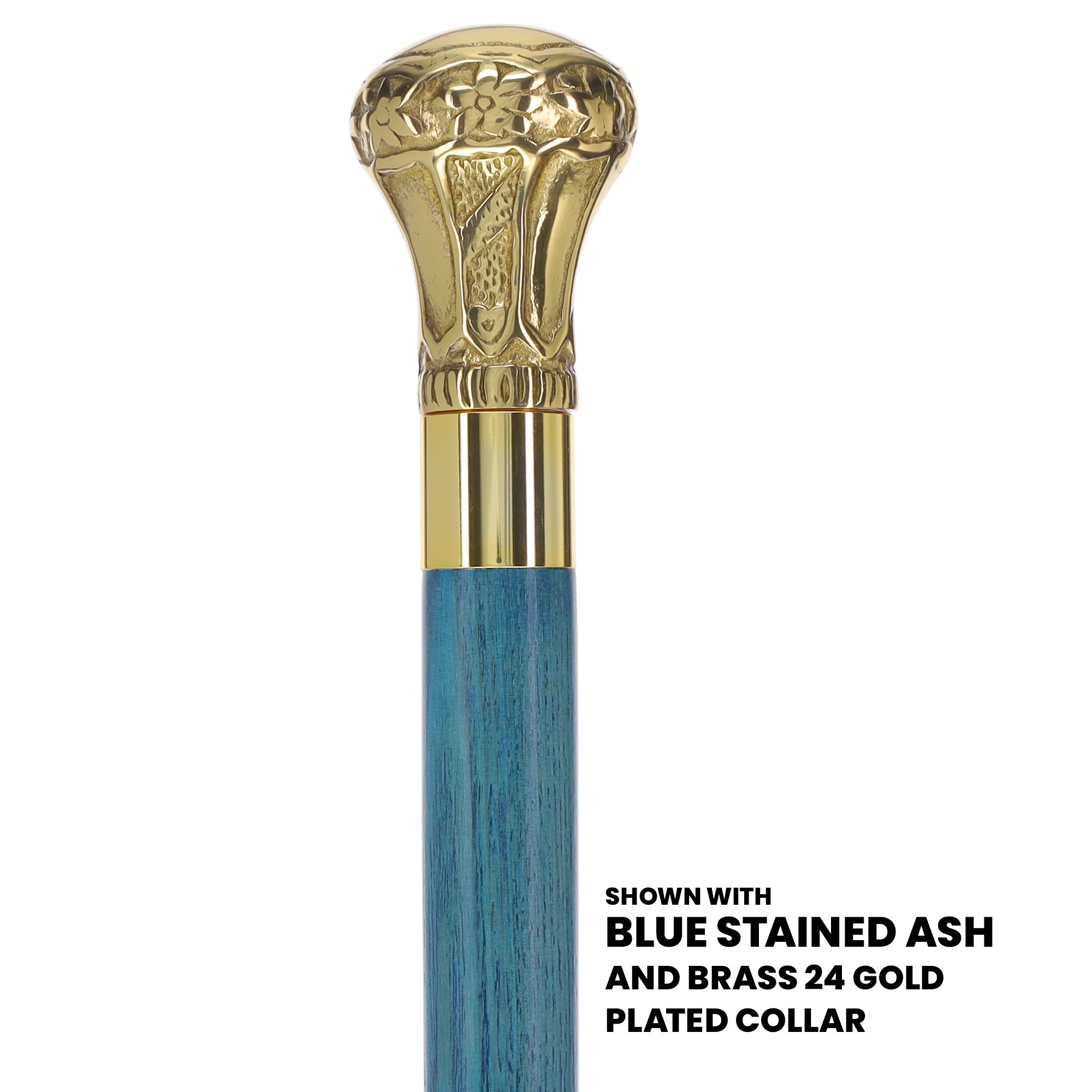 Scratch and Dent Brass Knob Handle Walking Cane w/  Blue Stained Ash Shaft & Aluminum Gold Collar V2061 Sast Cheap Pice