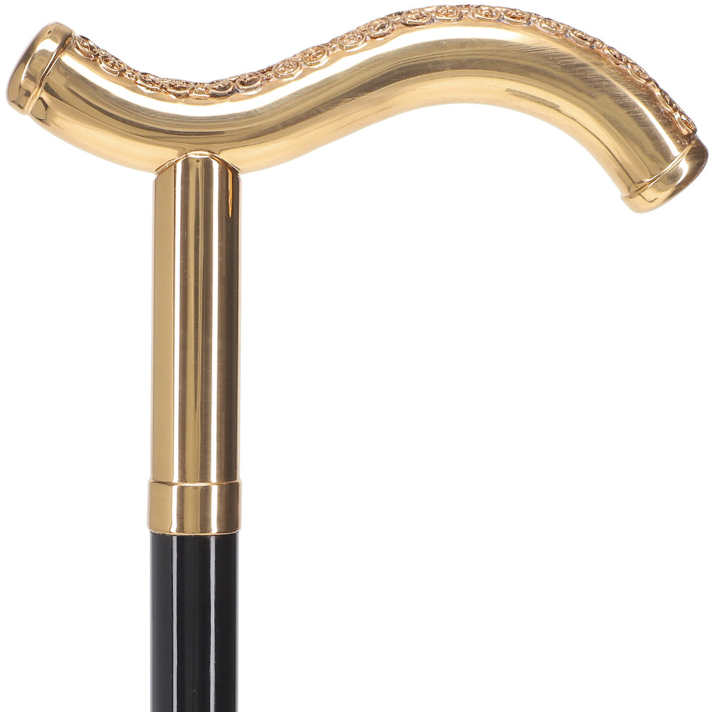 24K Gold Plated Tranquil Fritz Walking Cane w/ Black Beechwood Shaft & Collar Professional Online