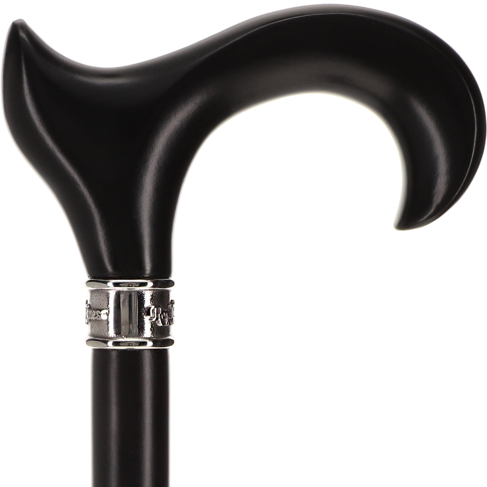 Hand-Specific Black Ergonomic Derby Cane: Silver Collar Quality Free Shipping Low Pice