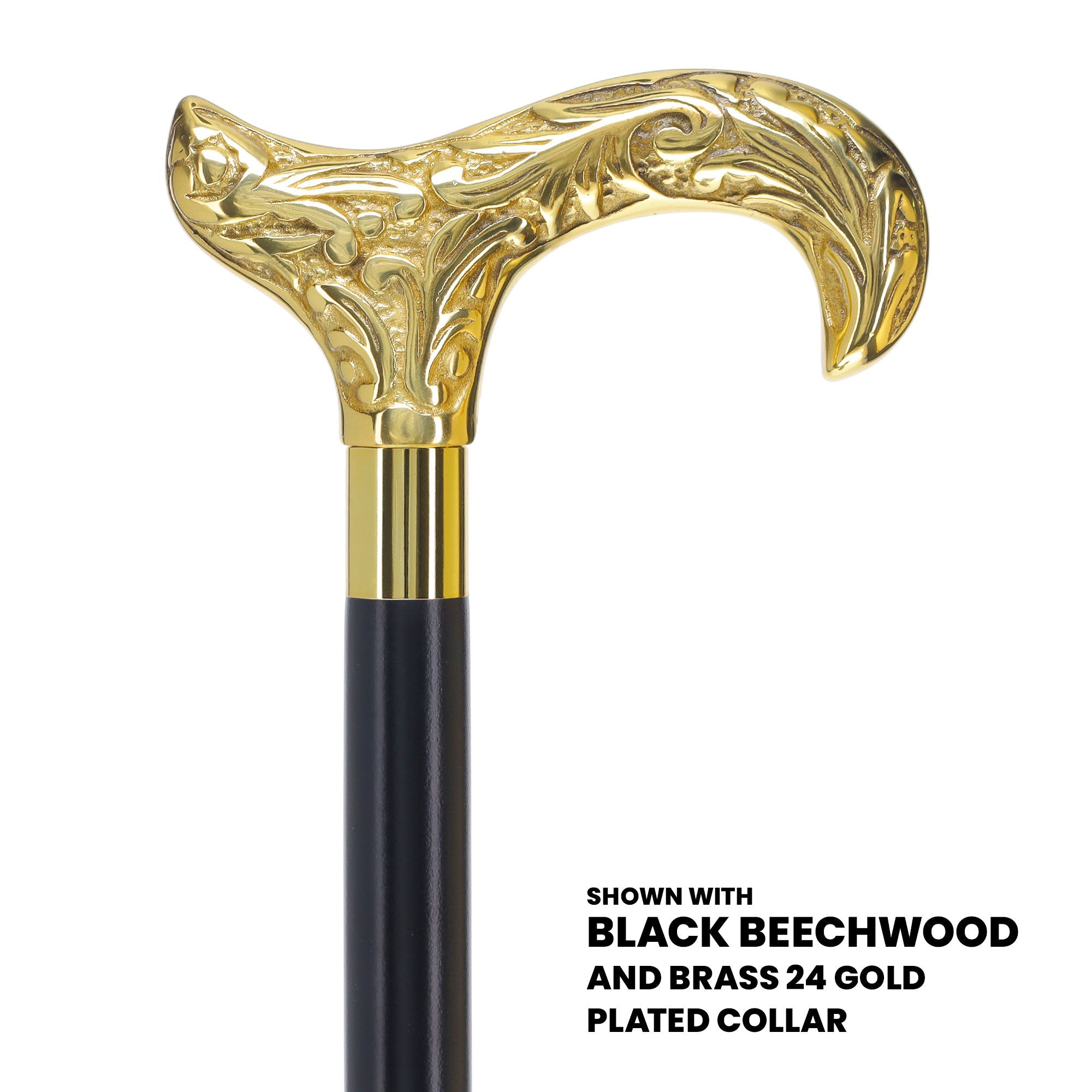 Scratch and Dent Brass Derby Handle Walking Cane w/ Brown Beechwood Shaft and Aluminum Gold Collar V2112 Outlet Countdown Package