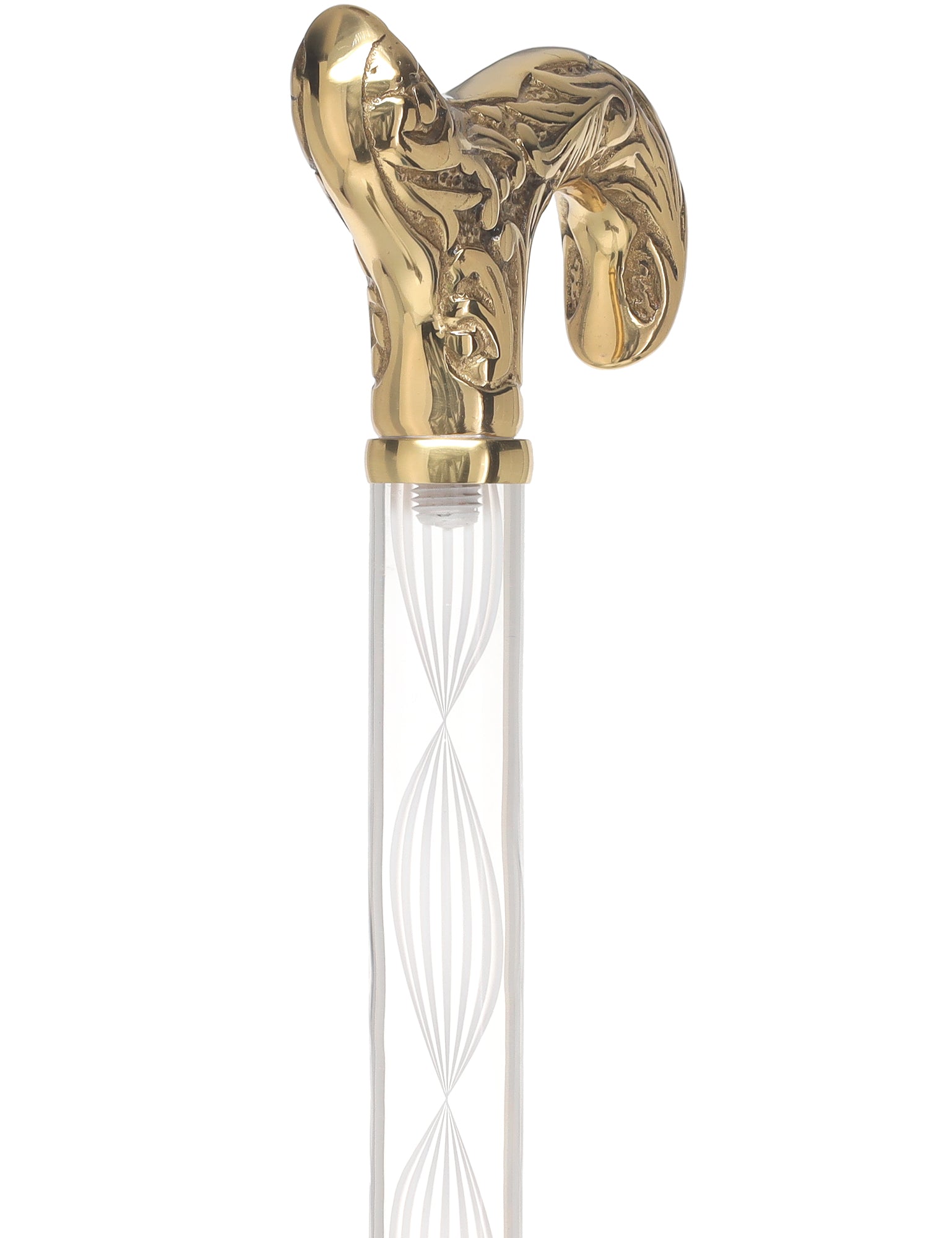 Crystal Elegance Brass Derby Cane with Invisible Acrylic Shaft Options Sale Supply