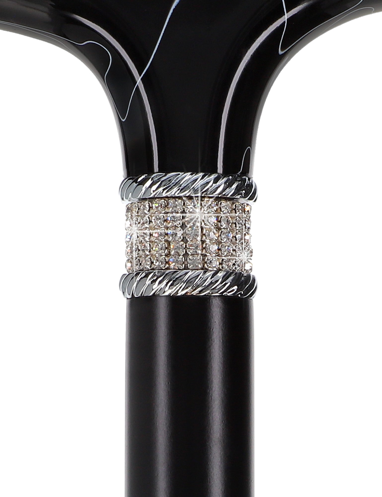 Extra Long Black Designer Cane: Rhinestones, Pearlescent Handle Manchester Cheap Pice