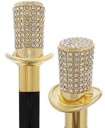 Gold Plated Top Hat with Swarovski Crystals w/ Black Beechwood Shaft and Gold collar Outlet Largest Supplier