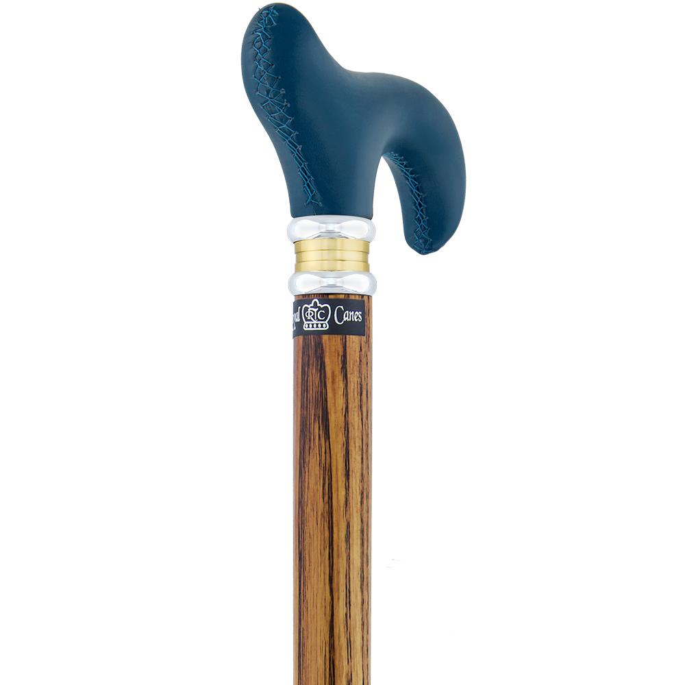 Soft Genuine Leather Grip: Blue Derby Cane, Espresso Ash Shaft Visit New