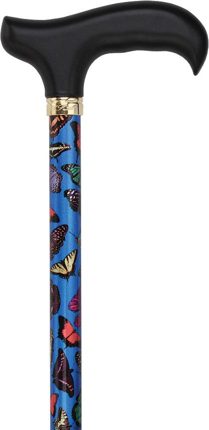 Scratch and Dent Blue Skies Butterfly Adjustable Derby Walking Cane with Engraved Collar V2052 Buy Cheap With Credit Card