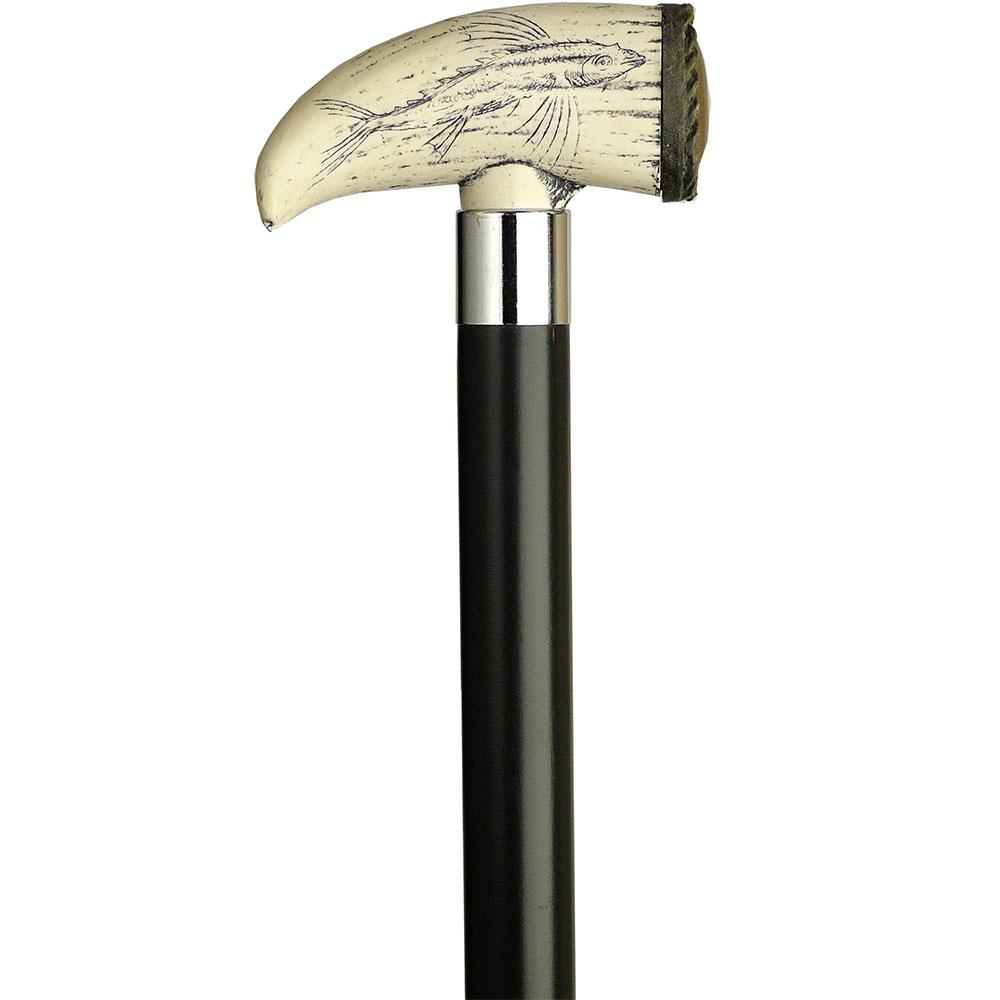 Scratch and Dent Scrimshaw Faux Whale Tooth Cane - Unique Art Carved Design V3393 Factory Outlet Cheap Online