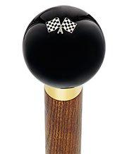 Checkered Racing Flags Black Round Knob Cane w/ Custom Color Ash Shaft & Collar For Cheap Cheap Online