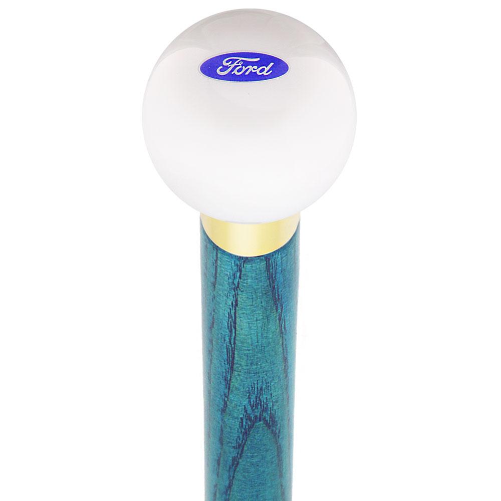 Licensed Ford Emblem White Round Knob Cane w/ Custom Color Ash Shaft & Collar Free Shipping Visit