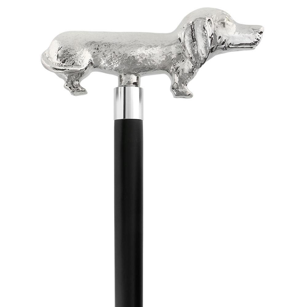 Dachshund Nickel Plated Handle Cane w/ Custom Shaft & Collar With Credit Card Free Shipping