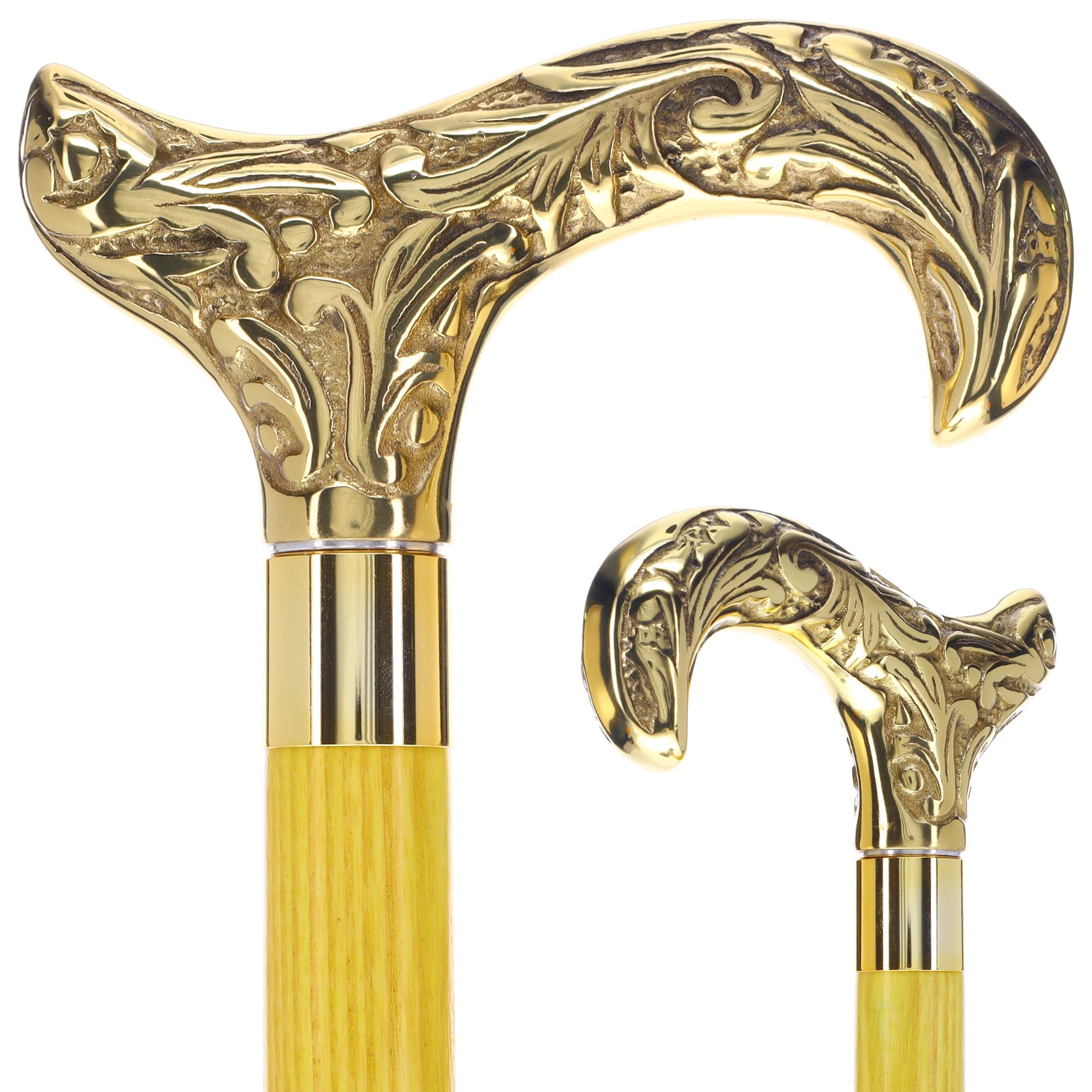 Scratch and Dent Brass Derby Handle Walking Cane w/ Blue Ash Shaft & Brass Gold Collar V2139 Free Shipping Online