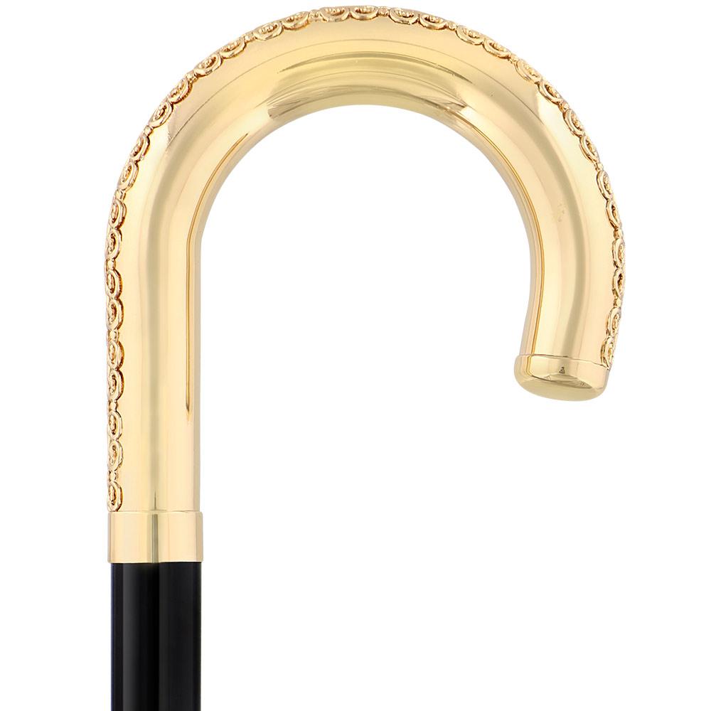 24K Gold Plated Tranquil Tourist Walking Cane w/ Black Beechwood Shaft & Collar Outlet Locations Sale Online