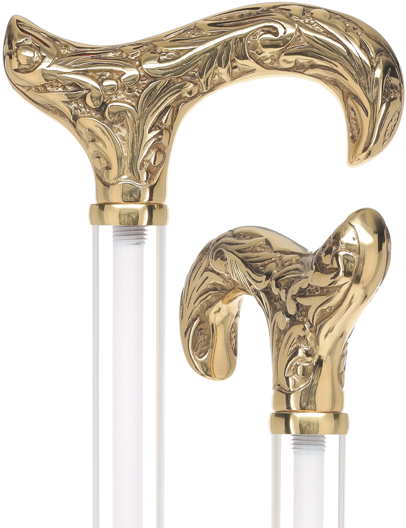 Crystal Elegance Brass Derby Cane with Invisible Acrylic Shaft Options Sale Supply