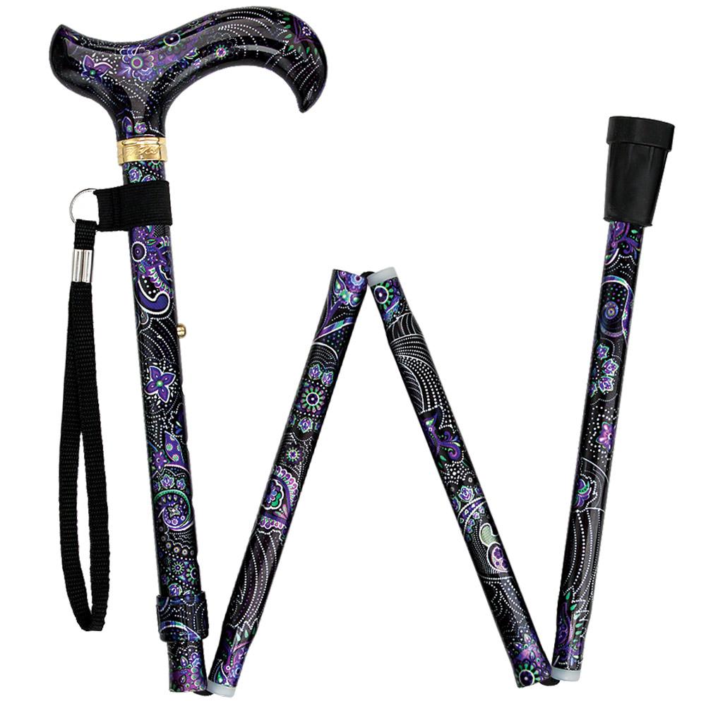 Purple Majesty Designer Folding Cane w/ SafeTbase- Adjustable Sast For Sale