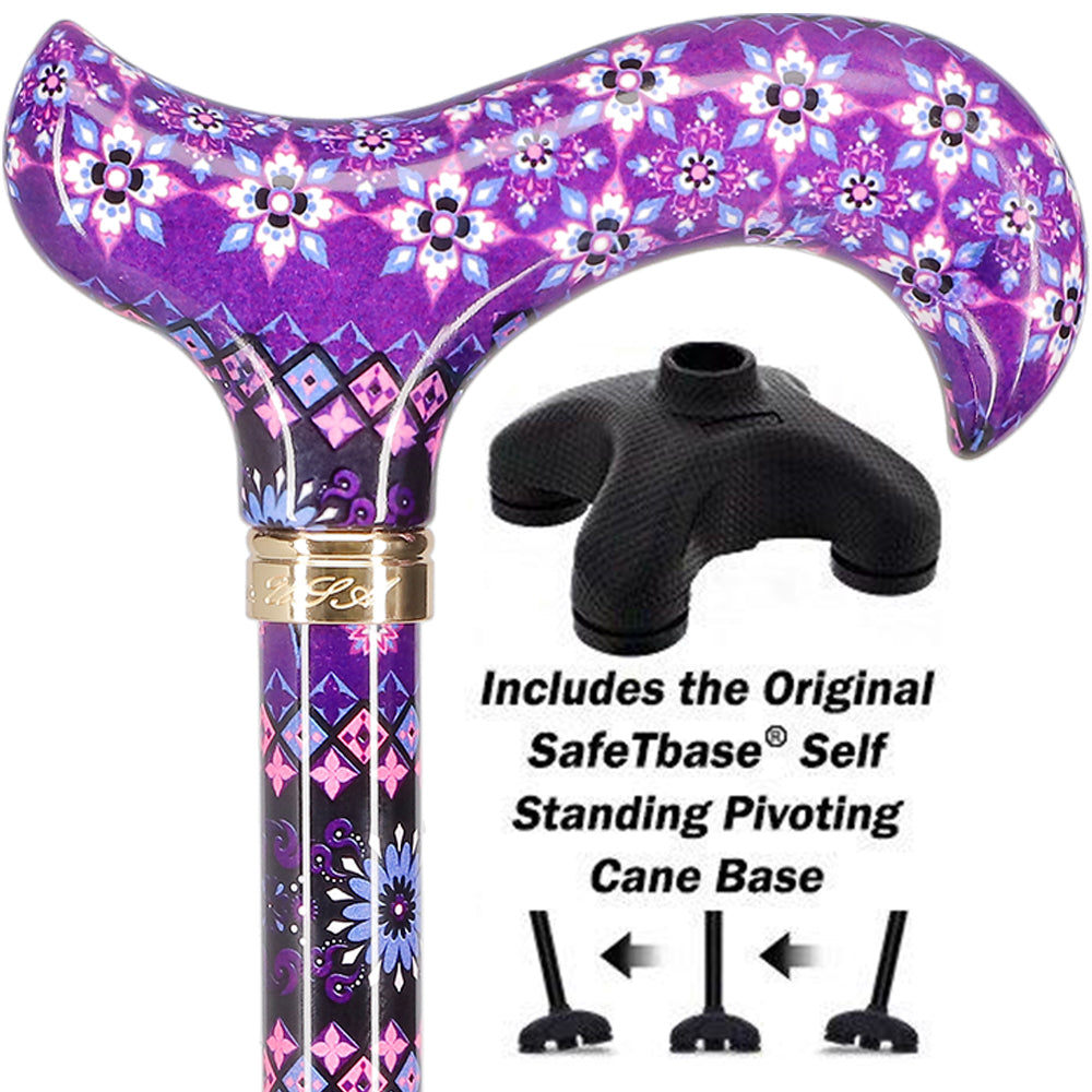 Pretty Purple Designer Adjustable Derby Walking Cane with Engraved Collar w/ SafeTbase For Sale Wholesale Pice