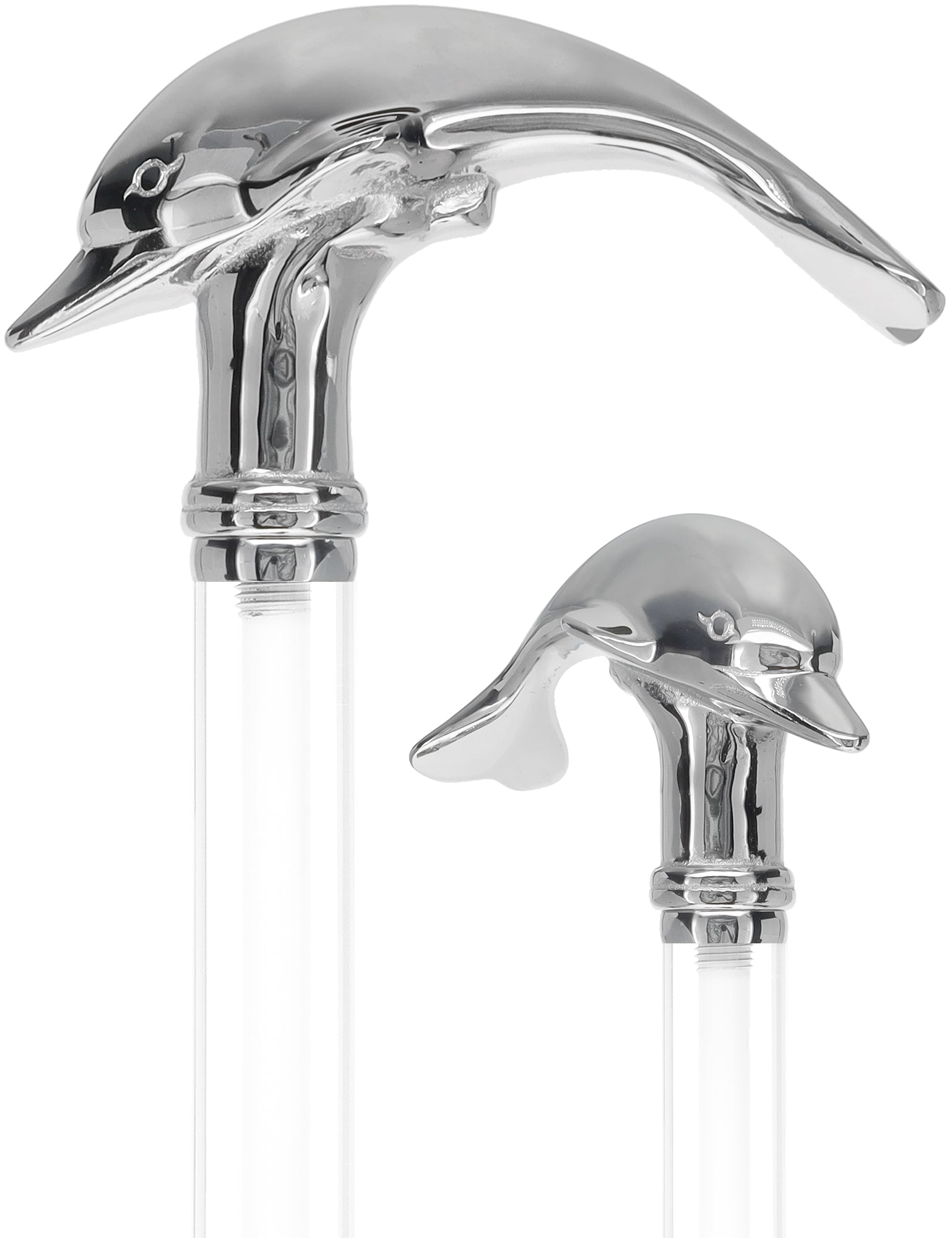 Crystal Elegance Chrome Dolphin Cane with Invisible Acrylic Shaft Options Popular Online