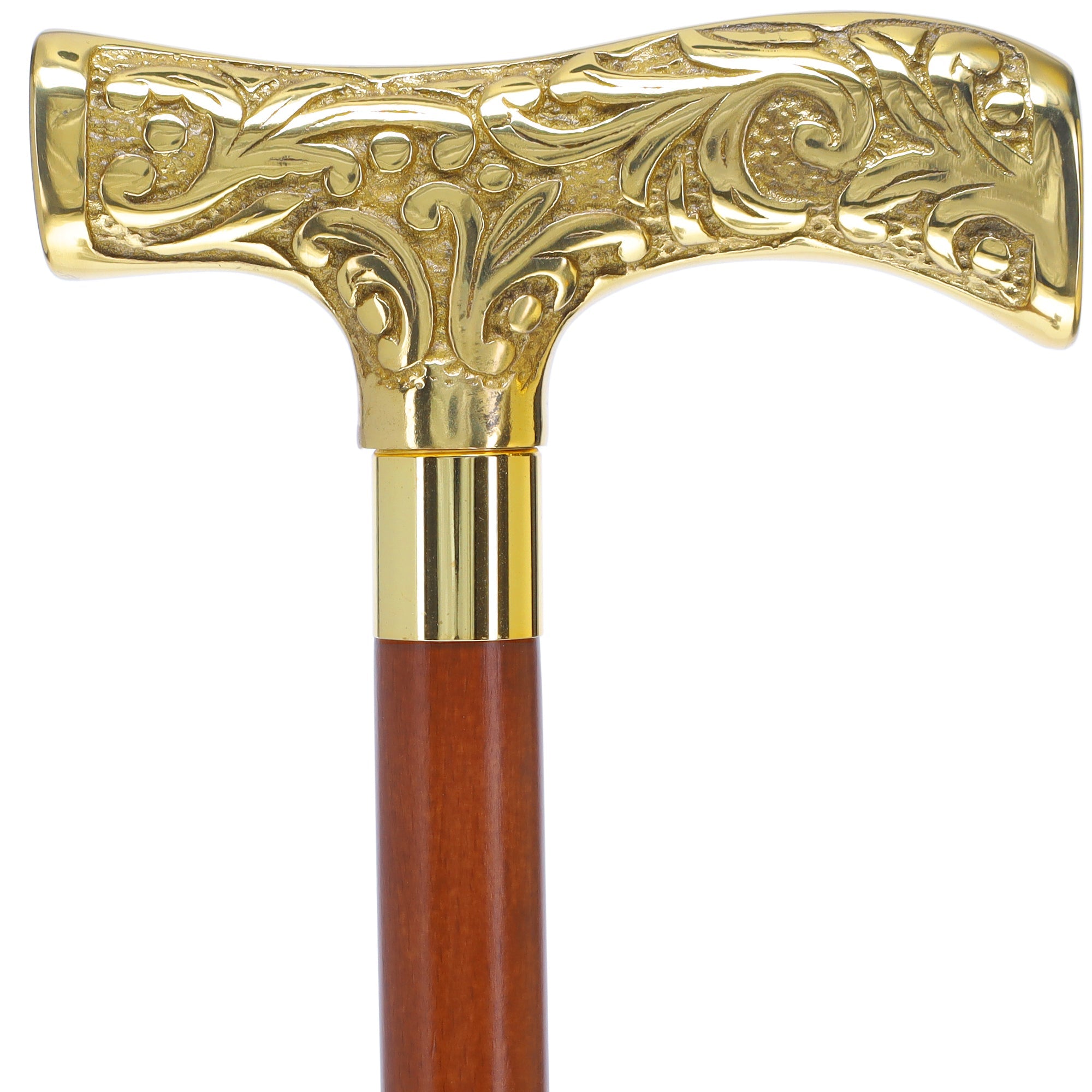 Scratch and Dent Brass T Shaped Handle Walking Cane w/ Wenge Shaft and Brass Gold Collar V3205 High Quality Cheap Pice