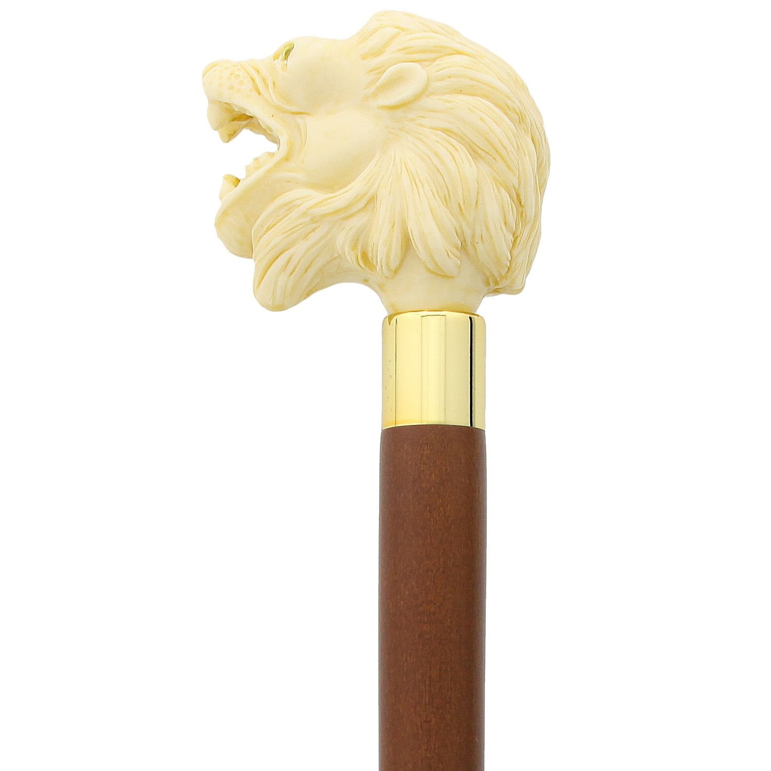 Ferocious Faux Ivory Roaring Lion Knob Handle Walking Cane w/ Custom Shaft & Collar Pictures For Sale